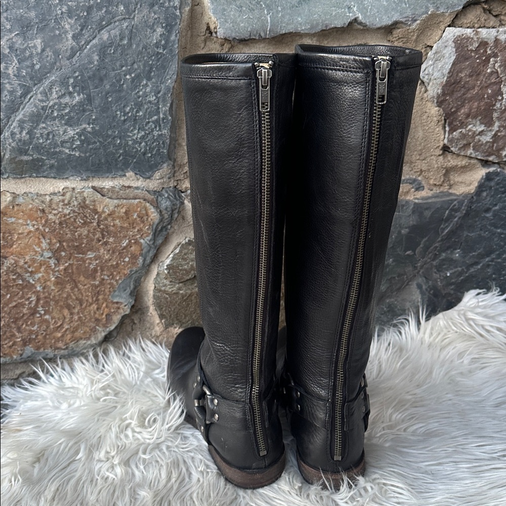Frye Phillip Harness Tall Women's Leather Casual Dress Boots in Black Size 9.5 - Picture 6 of 10